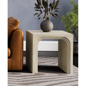 Lineage Corporation Mesa auxiliar de madera maciza Josiane moderna con forma cuadrada Líneas rectas Bordes tallados para dormitorio Sala de estar - Product Image 2