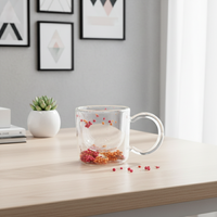 Meilleure Vente 3306341-0.21 Tasse en Verre Borosilicate à Double Paroi Durable 210ml Style Nordique Résistante à la Chaleur et au Lave-Vaisselle