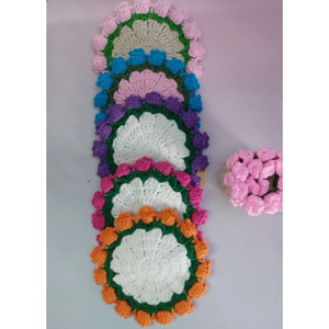 Round Classic Crochet Coaster 5mm Thick Reusable Soft Wool Drink Pad Coffee Tea <b>Table</b> <b>Protector</b> Made in Da Nang - Product Image 2