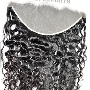 Cabello Humano 100% Indio Frontal 13*6 Rizado Negro para Mujer, Tejido Profundo Ondulado, Cutícula Alineada, Doble Trama a Máquina - Product Image 1