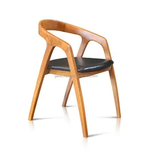 Wooden dining Chair with Leather Black color and Natural Honey color Frame in Teak