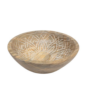 Bol de fruits rond en bois de conception fantaisie avec base bol de service polonais brun mélange de salade artisanale et bol à soupe - Product Image 1