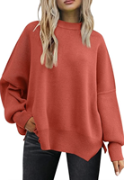 Pull de Noël pour femme, style ample, manches chauve-souris, col rond tendance, fente latérale, tricot, pull décontracté, pull de fête