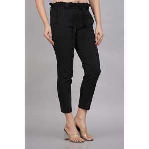 กางเกงขายาวผู้หญิงสีดำทรงลำลอง ผ้าแคนวาส ระบายอากาศ เอวยางยืด ทรงหลวม เอวกลาง ไซส์ XL - Product Image 5