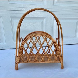 Mid Century <b>Rattan</b> Newspaper Stand Vintage Bamboo Magazine Holder <b>Storage</b> <b>Basket</b> From 70's - Product Image 2
