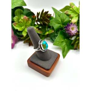 Navajo-Made Boho <b>Statement</b> <b>Ring</b> Sonoran Mountain Turquoise & Sterling <b>Silver</b> Everyday Wear Size 8.5 Rhodium Plating - Product Image 2