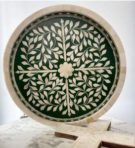 Bandeja redonda con Incrustaciones de nácar hecha a mano para uso diario, decoración del hogar y fines de servicio disponibles al mejor precio - Product Image 1