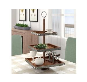 Factory Wholesale Custom Best Selling Wood Antique Wood and Galvanized 3 <b>Tier</b> <b>Cake</b> Stand for Birthday and Wedding - Product Image 1