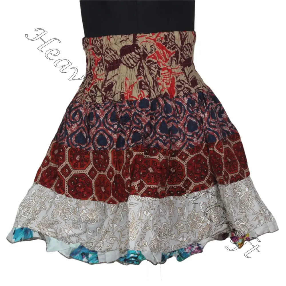 De Jaipur Gypsy Patchwork Mini Rara falda Hippy Boho Festival Boho elegante multicolor parche algodón mini falda sexy para el verano