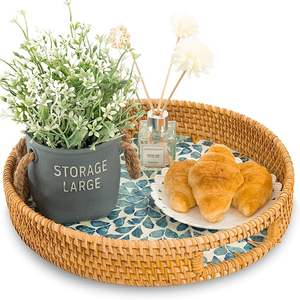 Plateau de rotin de luxe écologique fabriqué à la main du Vietnam nacre servant pour les légumes décor à la maison divertissant - Product Image 3