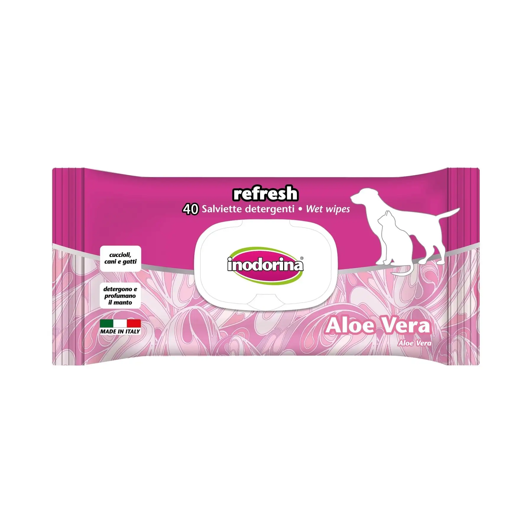 Üst Inodorina yenileme Aloe Vera Pet mendil-nemlendirici formülü 40 adet-kediler, köpekler, yavru kedi ve yavruların nazik bakımı için