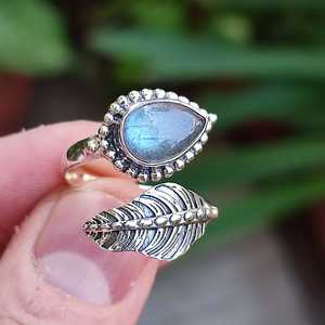 Labradorite <b>Statement</b> Pearshape <b>Ring</b> Natural Labradorite Silver Inlay <b>Ring</b> Perfect Gift Idea! - Product Image 5