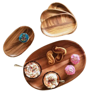 Platos ecológicos de madera de Acacia para servir galletas, aperitivos, platos de cena, tablas de charcutería, platos de madera para aperitivos de forma única - Product Image 3