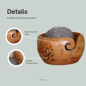 Bol à laine en bois rustique, sculpté à la main, support pour le tricot et le crochet, bol de rangement, cadeau pour les tricoteuses et les crocheteuses - Product Image 5