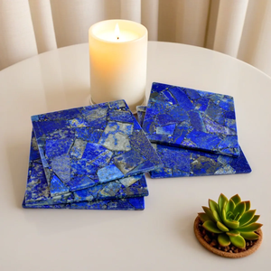 Lapis Lazuli Eco-Friendly Handmade 4-Inch Square Gemstone Bar <b>Coaster</b> Christmas Housewarming Set - Product Image 3