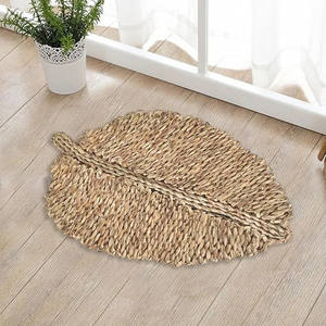 Nouvel arrivage de tapis de carpette en forme de feuille, tapis rond tissé bohème en jonc de mer rustique, tapis plat tissé, paillasson - Product Image 4
