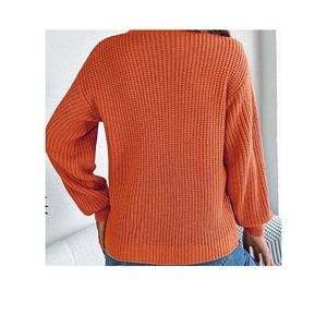 Jersey informal elegante de manga larga con cuello cuadrado para mujer, suéter de punto cálido cómodo para invierno y otoño - Product Image 4