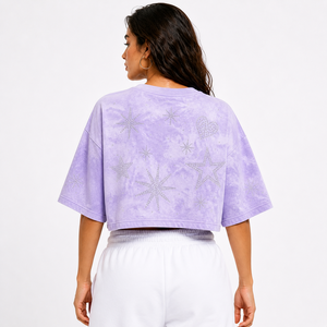 Camisetas personalizadas OEM para mujer con logo, 100% algodón, de alto gramaje, con pedrería, diseño personalizado, corte holgado - Product Image 3