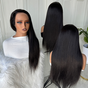 Peluca de Cabello Humano Liso 13x4, Color Negro Natural, Peluca con Frente de Encaje HD, Pre-Desplumada, Nudos Decolorados, Densidad 180 - Product Image 1
