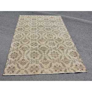 Vintage Turkish Rug 5.5x9.4 ft Large <b>Brown</b> White Bordered Patchwork <b>Wool</b> Rug Latex Backing Eco-Friendly Traditional Home Decor - Product Image 1