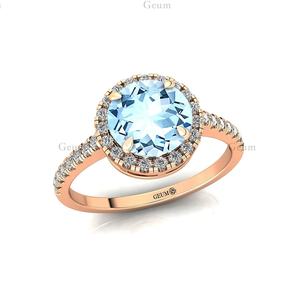 10K 14K Natural Diamond With Aquamarine Rings for Women Weddings Engagement Ring Fine Jewelry Gift Mach Birthstone Rings for Her - Product Image 5