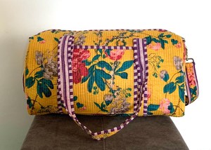 กระเป๋าเดินทาง/กระเป๋าออกกำลังกาย/กระเป๋าโยคะ ผ้าฝ้ายพิมพ์ลายบล็อก ทำมือ ทนทาน หรูหรา ซับในสีเหลืองม่วง ปิดด้วยซิป - Product Image 5