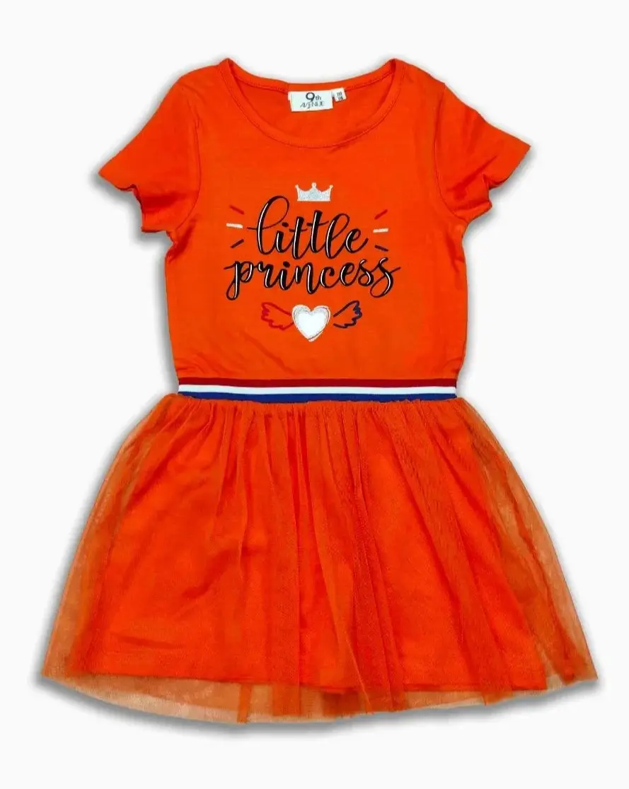 Vestido de princesa infantil de verão para meninas, manga curta, estilo casual com apliques, renda de algodão estampado, roupas para meninas, atacado