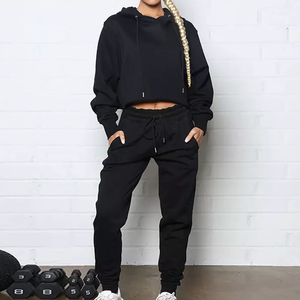 Wholesale Winter 2 Piece Jogger Sets for Women Custom 100% Cotton Cropped <b>Hoodie</b> Sweat Suits Plus Size Women's Clothing - Product Image 5
