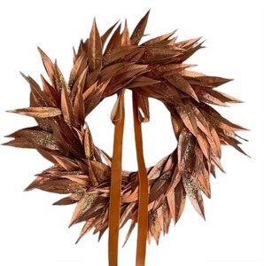 Pink Autumn Leaf <b>Wreath</b> with Fabric and Metal Accents Seasonal Decor <b>For</b> Table Styling Shelf Display Fall Wedding Centerpiece - Product Image 3