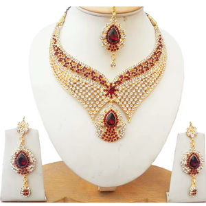 Indian Royal Copper Zircon Gold Plated Bridal Jewelry Set for Women Vintage Flower Design Wedding & Party Traditional Elegance - Product Image 1