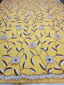 Tissu en maille 3D en polyester respirant large, fleurs brodées scintillantes, paillettes, dentelle en tulle épaisse, broderie fine, mariage - Product Image 3