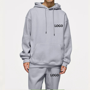 Chándal deportivo en blanco de gran tamaño de fabricante personalizado para hombre, ropa de calle con logotipo, conjunto de sudaderas con cremallera y pantalones de chándal - Product Image 3