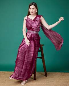 El último Sari bordado de seda de organza suave de diseñador listo para usar de Fab zone - Product Image 3