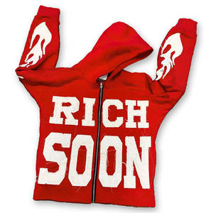 Sudadera con Capucha Personalizada, Estilo Vintage, Gruesa, Desgastada, con Apliques Bordados y Cremallera para Hombre - Product Image 1