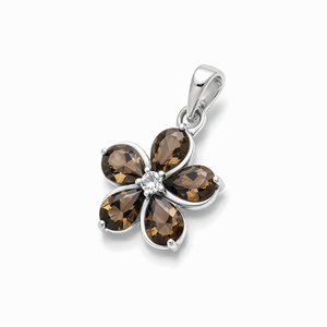จี้รูปดอกไม้ควอตซ์สโมคกี้ธรรมชาติ 100% หินประดับเงินแท้ชุบโรเดียม ดีไซน์เรียบง่าย ประดับด้วยพลอยสีน้ำตาลธรรมชาติ - Product Image 2