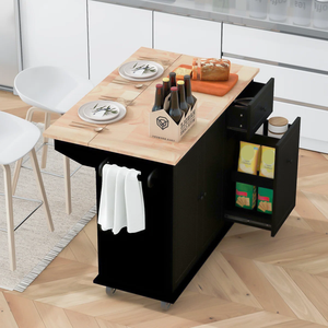 Chariot de cuisine en bois de 53.9 pouces avec organisateur d'armoire à 3 niveaux et support de rangement interne pour l'organisation des serviettes - Product Image 6