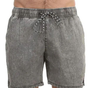 High Quality <b>Men's</b> Trendy Acid Washed Sun Faded <b>Shorts</b> With <b>Elastic</b> <b>Waist</b> & Side Pockets American Style Solid Pattern - Product Image 5