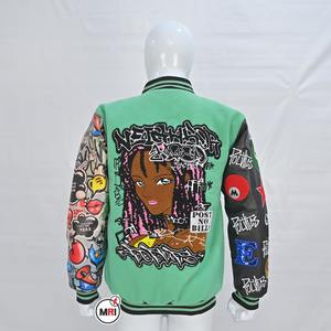 Haute demande Logo personnalisé haute qualité Chenille broderie manches longues en cuir Streetwear hiver hommes en cuir veste universitaire hommes - Product Image 2