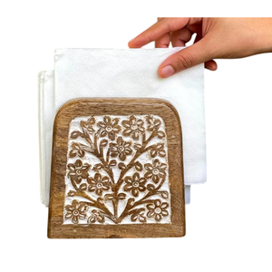 Servilletero de madera de mango macizo hecho a mano Diseño de incrustaciones de hojas únicas Boda moderna Decoración de mesa de comedor ecológica Mayorista - Product Image 3