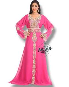 Robe de soirée Abaya Kaftan islamique modeste pour femmes AWAIS House, tissu en mousseline, silhouette droite, décoration perlée, soutien-gorge intégré - Product Image 1