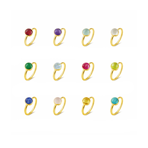 Anillo de Piedra Preciosa Redonda de Aguamarina Natural con Engaste de Bisel Chapado en Oro, Joyería Delicada Hecha a Mano para Mujer - Product Image 4