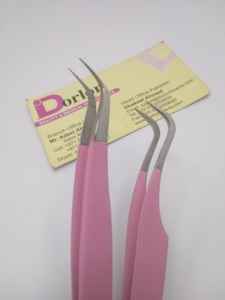Pinzas de pestañas de Punta curva de acero inoxidable con logotipo personalizado y revestimiento de color rosa para extensión de pestañas y uso de pestañas postizas - Product Image 5