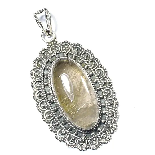Rutilated quartz 925 sterling silver pendant jewelry nickel free lead free modern contemporary stylish fashionable jewelry