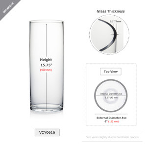 VCY0616 - Cylinder Glass <b>Vase</b> - 6 x 16 - Product Image 4