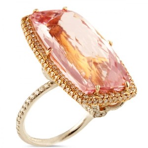 Bijoux en pierres précieuses naturelles or rose 18 carats Morganite rose blush taillée sur coussin avec bague de mariage en diamant de luxe pour femmes - Product Image 2
