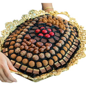 Bandeja de Metal plateado de Calidad exclusiva con mango dorado de acento de hoja para Decoración de mesa de bodas, bandeja de servicio dulce de Chocolate a la venta - Product Image 4