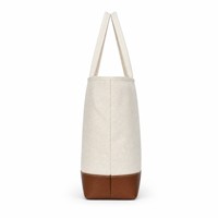 Sac fourre-tout en toile avec base en cuir, grande capacité, réutilisable, en coton, pour le shopping, avec logo personnalisé, vente en gros, robuste, pour les trajets quotidiens
