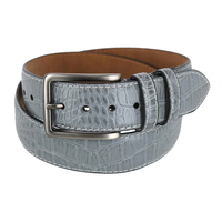 Haute qualité en cuir véritable bleu hommes Croc impression ceinture de golf point de contraste boucle en argent OEM Logo personnalisé 38mm en gros