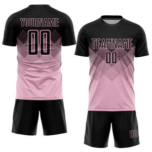Camiseta de fútbol retro de poliéster personalizada para hombre, camiseta de fútbol de versión de jugador personalizada rosa y negra - Product Image 1