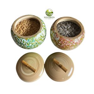 Boîte décorative artisanale en bambou écologique avec couvercle en bambou et col en nacre, organisateur de cuisine rustique, Vietnam Eco Green - Product Image 6